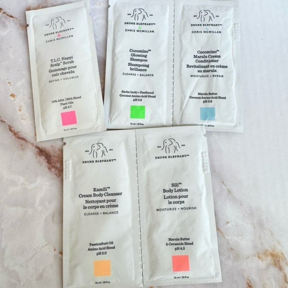 Drunk Elephant  Cocomino Shampoo, Conditioner, Scalp Scrub Lotion & Cleanser Set